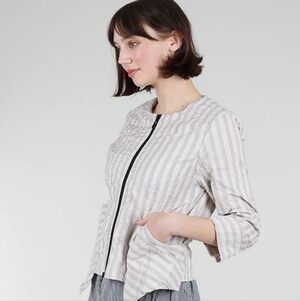 Kozan Beige and Gray Striped Blazer